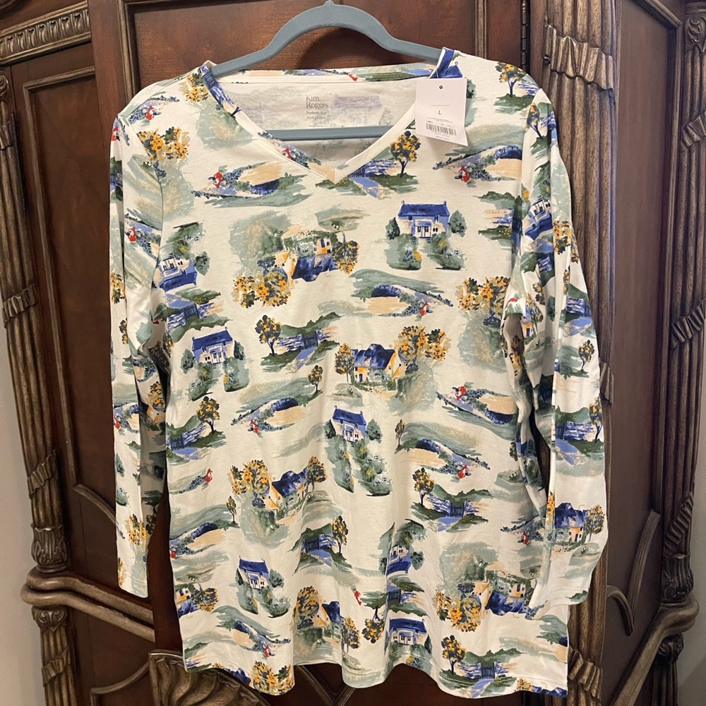 Kim Rogers Kids' Long Sleeve Scenic Print Shirt - Blue and Yellow